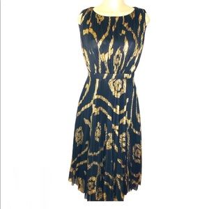 JAX Women's Maxi Gold & black Pleated  Dress